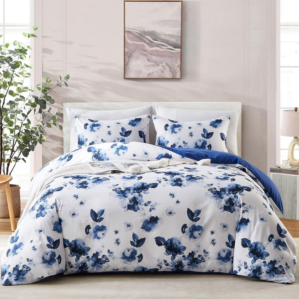 Queen Duvet Cover Set, Modern Industrial Luxury Bedding with Zipper Closure & Corner Ties, Soft Breathable Navy Teal