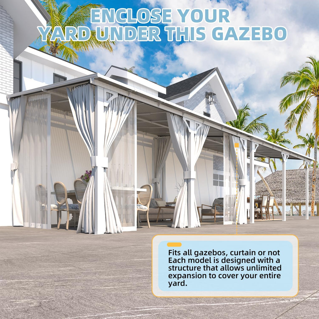 14'x10' Outdoor Lean to Gazebo with Curtains and Mosquito Netting for Patio