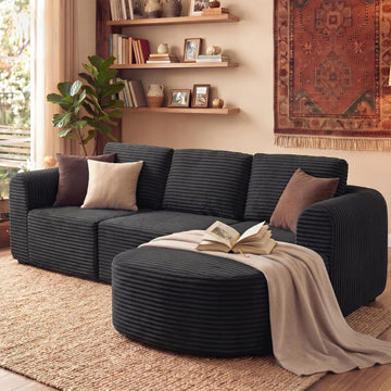 108" Boneless Couch with L-Shape Chaise, Boneless Sectional Couch, Deep Seat Cloud Modular Sectional Sofa, Comfy
