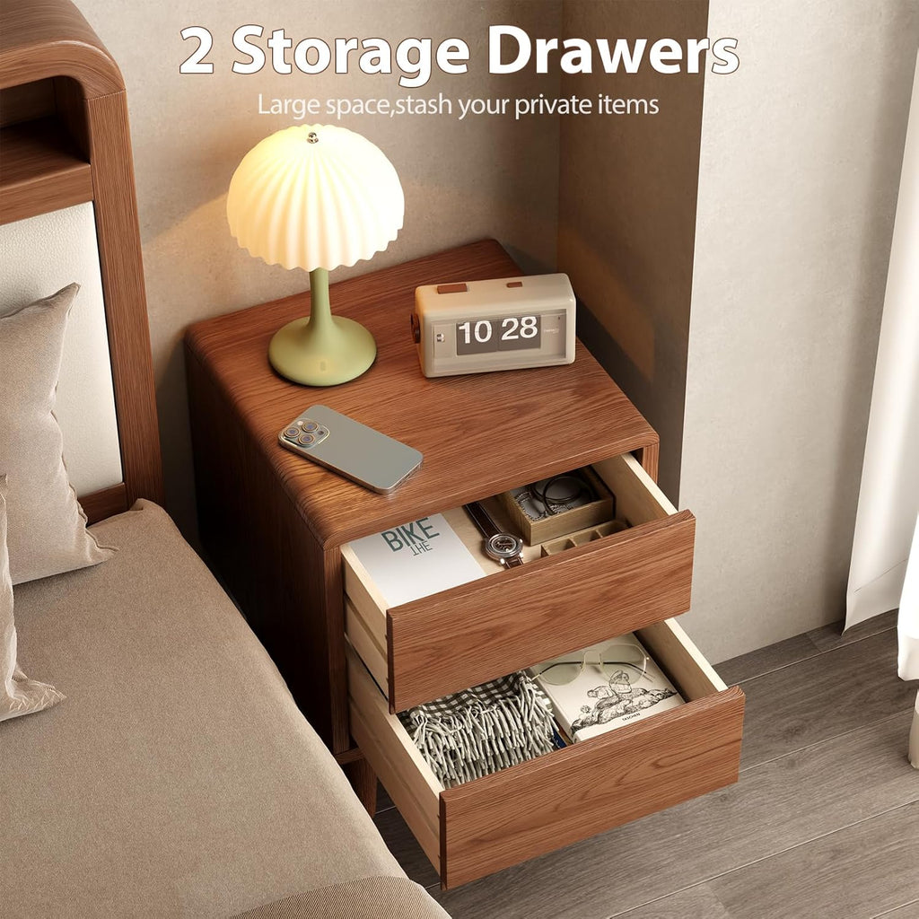 Solid Wood Nightstand Walnut Night Stand with Drawers Mid Century Modern Nightstand with Storage,Wood Night