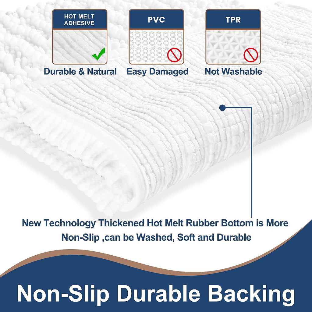 Luxury Chenille White Bathroom Rugs Sets 2 Piece, Thickened Hot Melt Rubber Bottom Bath Mats Non Slip,Bath Rugs Quick