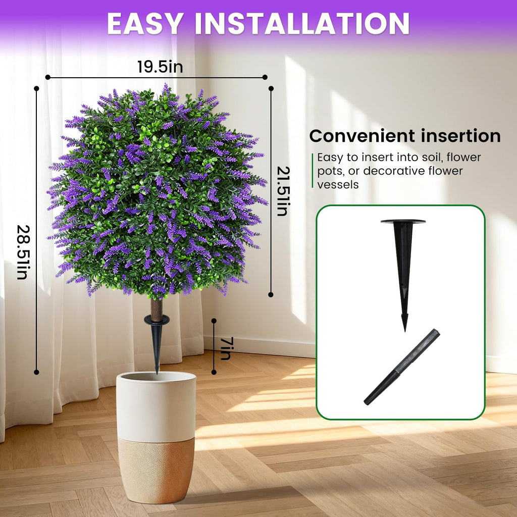 28.5" Artificial Lavender Topiary Ball Trees 2pcs with Ground Spike