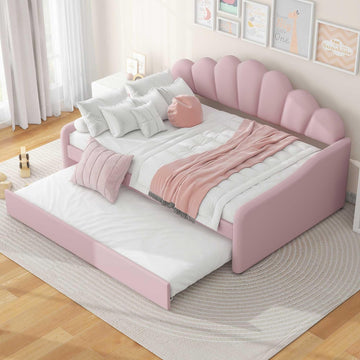Full Size daybed with Trundle for Adults, Kids, Girls, Teens, Full Size daybed with Trundle , Velvet, Pink