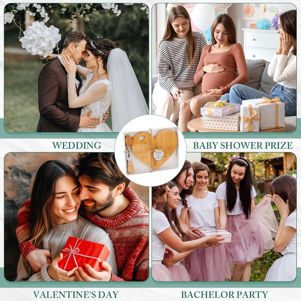 12 Set Bridal Baby Shower Favor Heart Cheese Board with Knife, Wood Mini Charcuterie Board Thank You Gift Box for