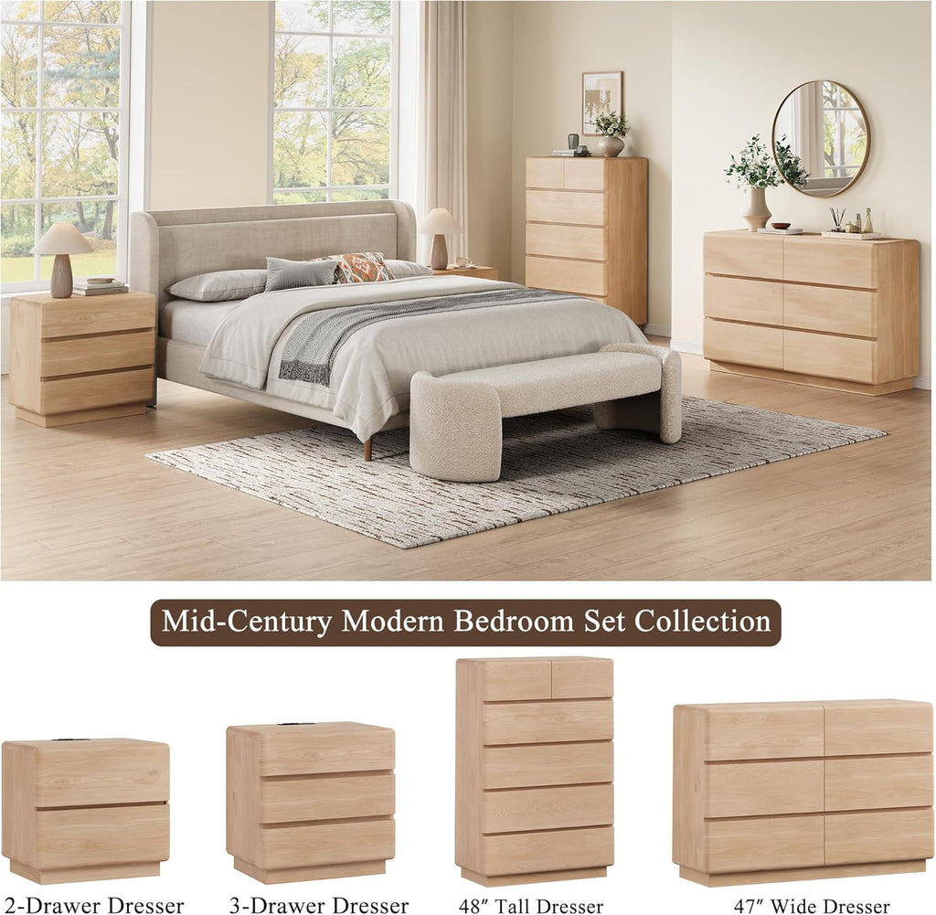 Natural 6 Drawer Dresser , 48" Tall Chest of Drawers | Curved Profile Design, Thickened Base, Handless design, Unique
