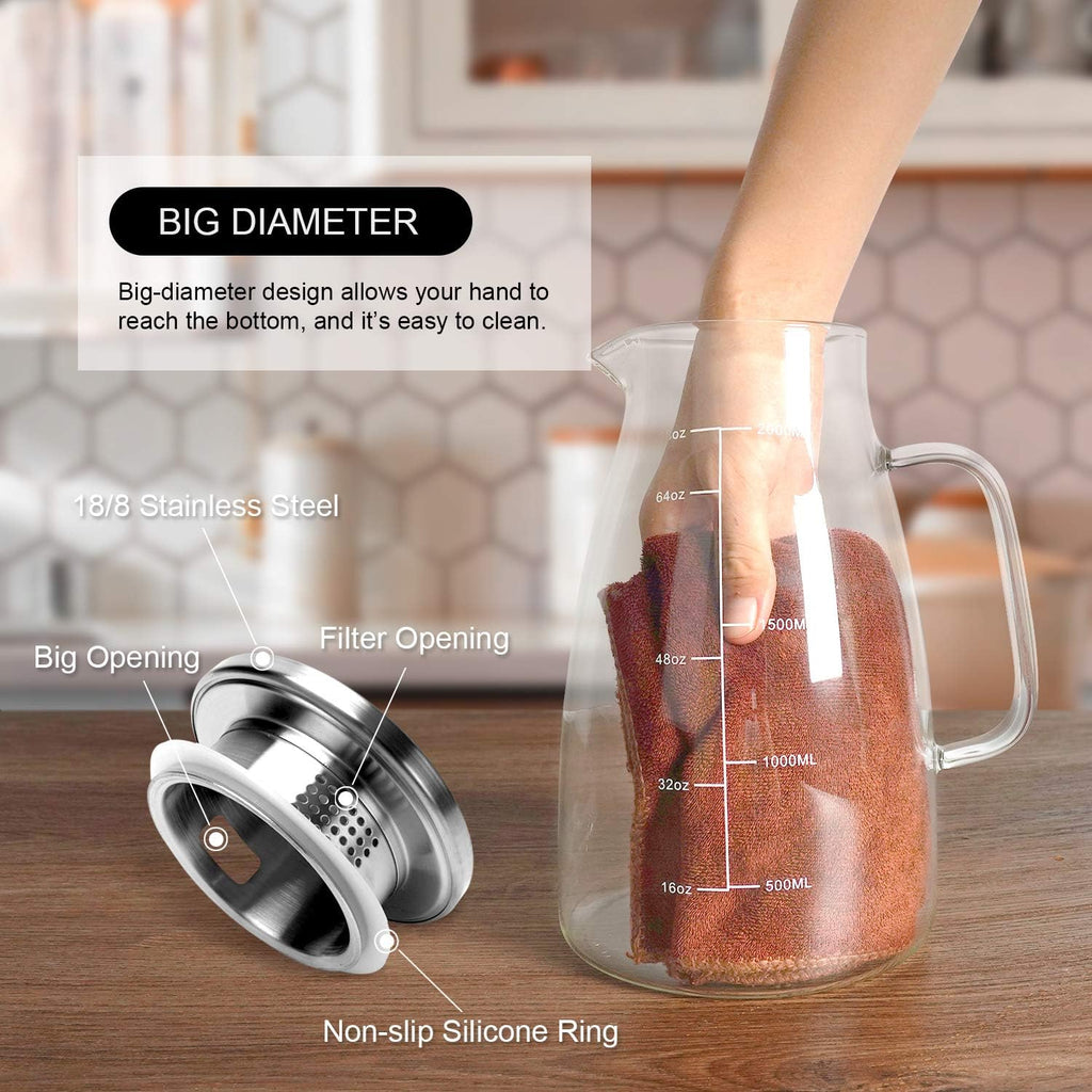 68oz Glass Pitcher with Lid, 2 Liter Glass Water Pitcher with Handle and Lid, Ice Tea Pitcher, Heat Resistant