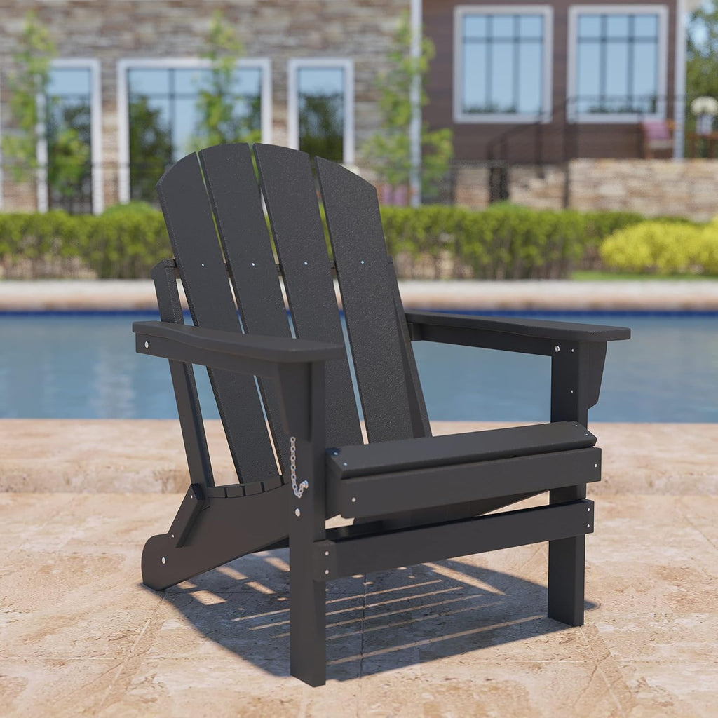 Folding Adirondack Chair Outdoor, Poly Lumber Weather Resistant Patio Chairs for Garden, Deck, Backyard, Lawn