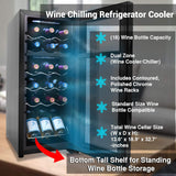 PKCWCDS188 Freestanding Wine Fridge, 18 Bottle Dual Zone Beverage Cooler for Hom