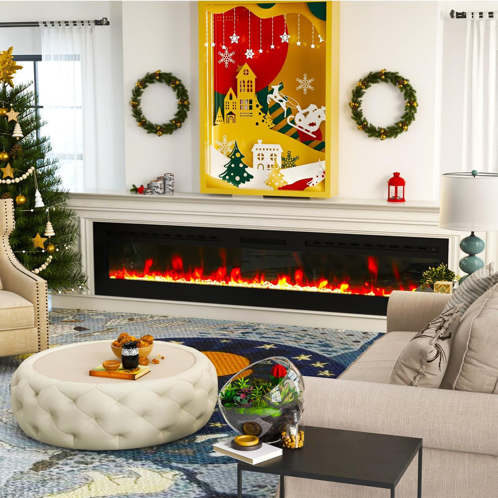 Smart Electric Fireplace - 80 Inch Electric Fireplace Inserts, Wall Mount or in-Wall Recessed Fireplace Heater