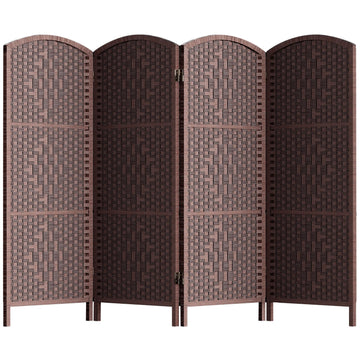 Room Divider, Short Folding Privacy Screen Panel, 4 Panel, Brown