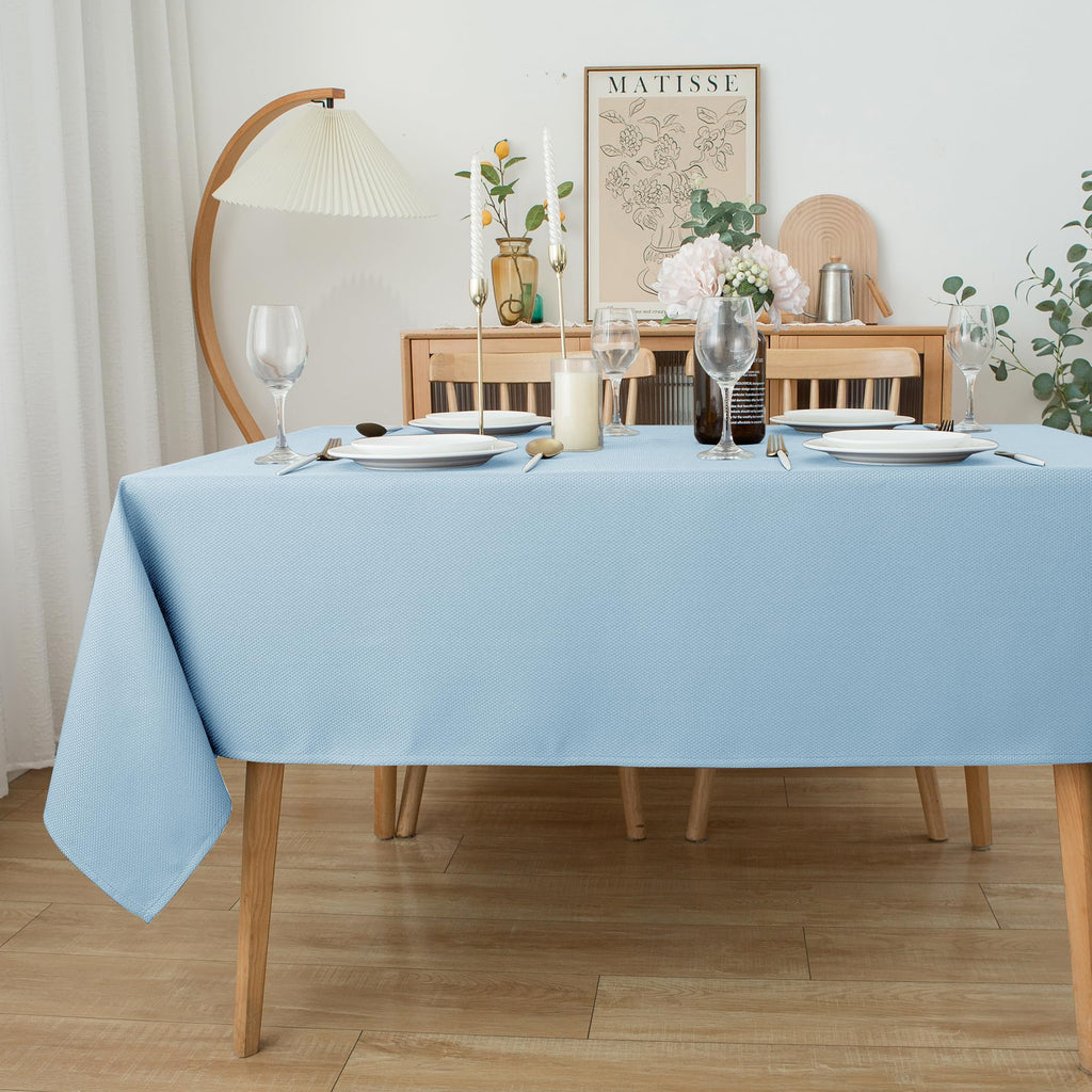 Textured Tablecloth Rectangle-Fabric Outdoor Table Cloths-Light Blue 60x84"