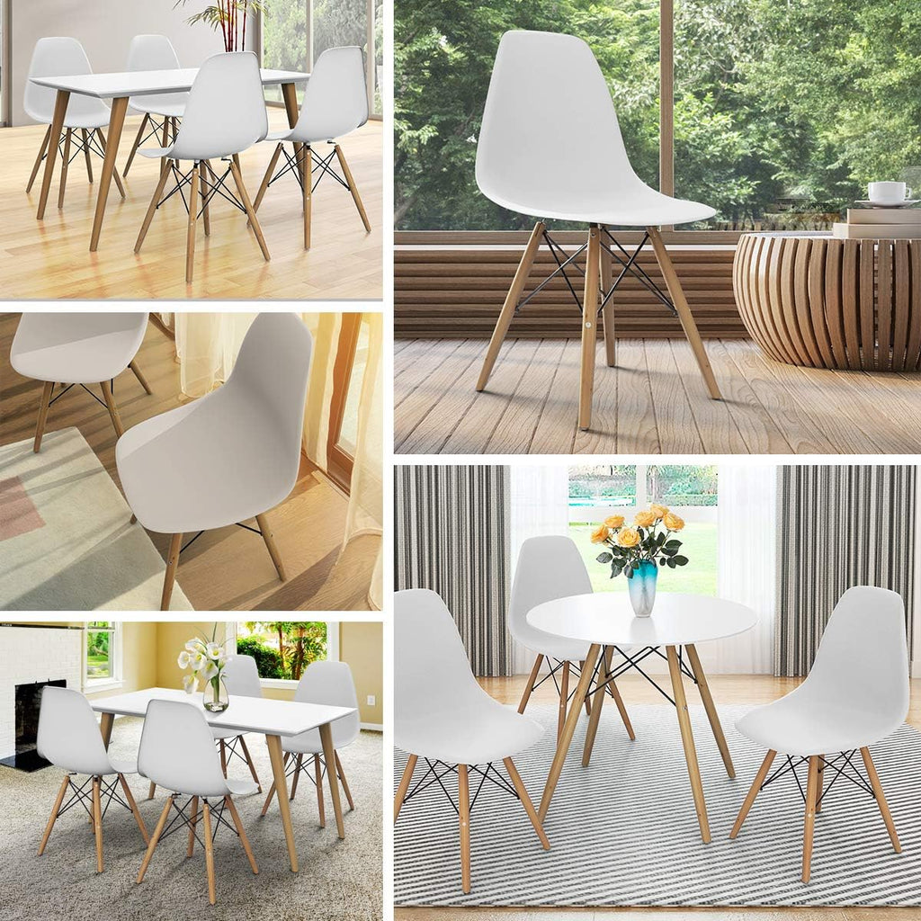 Dining Chairs Set of 2 White, Pre Assembled Mid Century Modern Dining Chairs with Wood Legs, Armless Kitchen Chairs