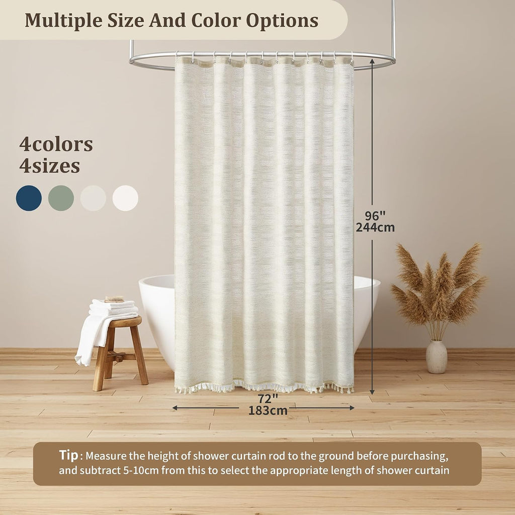 96 Inch Long Shower Curtain Boho Linen Shower Curtain Rustic Striped French Country Shower Curtains Fabric