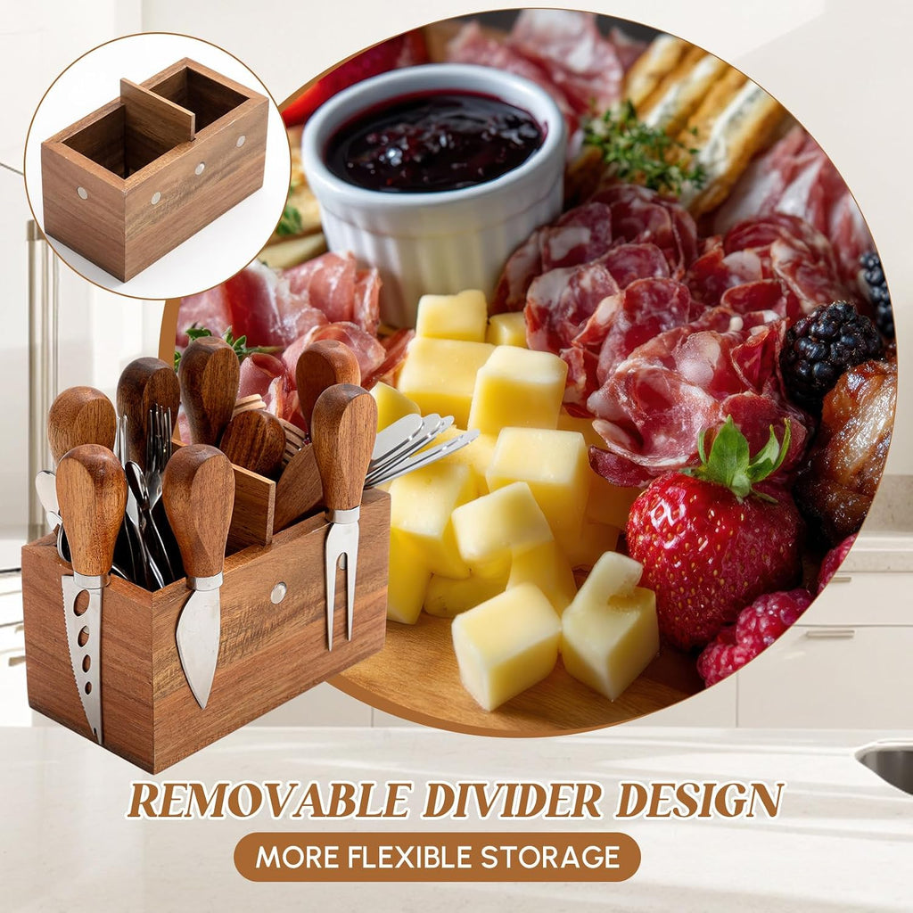 44 Pcs Charcuterie Boards Accessories with Magnetic Acacia Wood Holder Wooden Cheese Knife Set for Wood Handle Knives