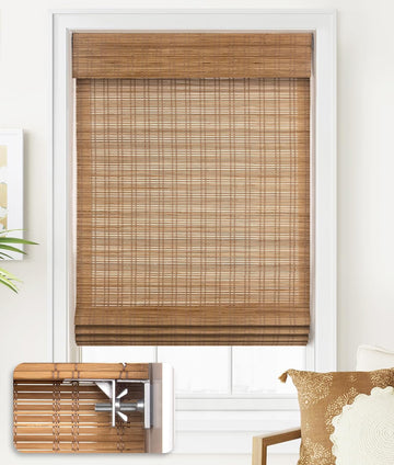 No Drill Bamboo Roman Shades, 22x64, Tuscan B | Light Filtering Window Treatment, No Tools Cordless Roll Up Bamboo