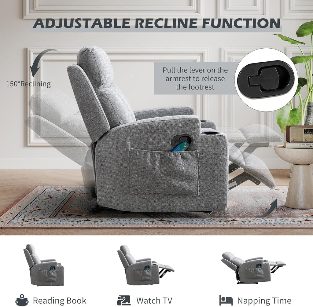 1PCS Fabric Manual Recliner Chair for Adults, Comfy Reclining Chairs with Overstuffed Arm and Back, Single Sofa (1