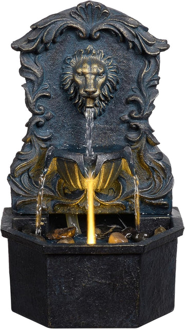 Tabletop Waterfall Fountain with Lion Head - Resin Table Top Water Fountains Indoor for Desk & Home Decor (RJ-21116N)