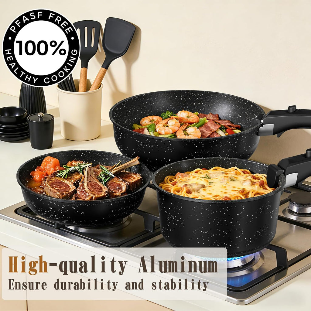 21Pcs Pots and Pans Set Non Stick, Nonstick Ceramic Cookware Sets Detachable Handle, Non Toxic Healthy Induction
