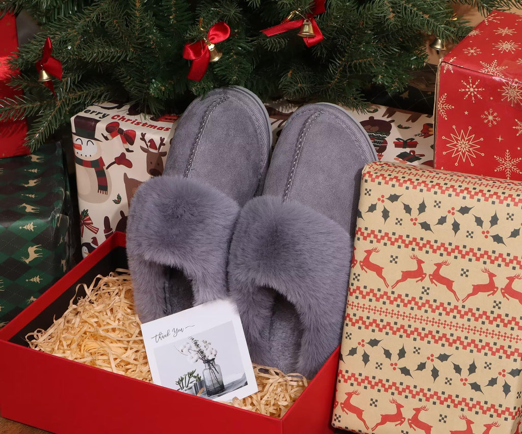 Women Fuzzy Memory Foam Slipper House Shoe Arch Support Dark Grey 9