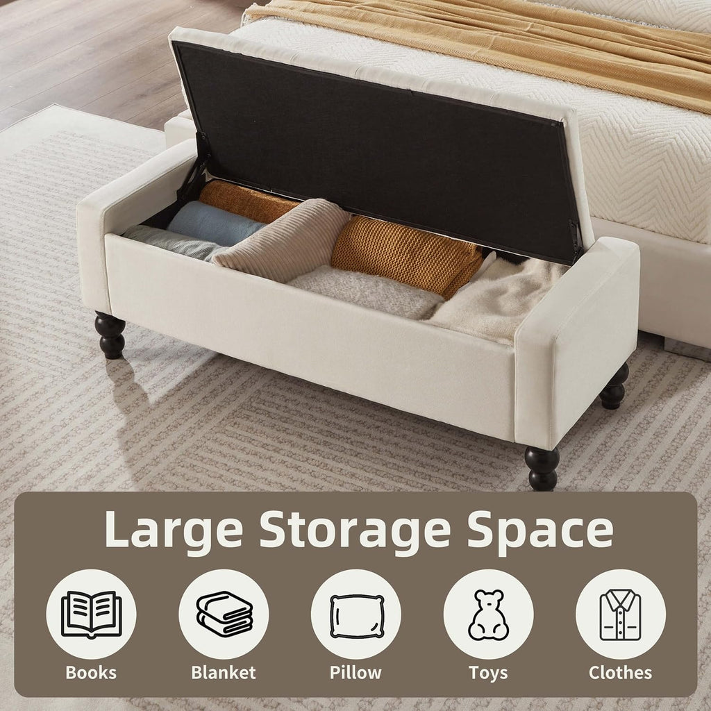 50" W Storage Ottoman Bench with Safety Hinge, Load up to 660 lb Ottoman with Storage, Upholstered Tufted Entryway