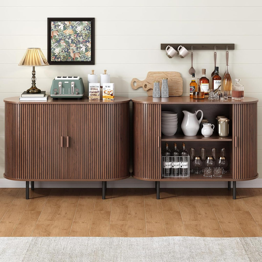 40" Sideboard Buffet Cabinet with Storage, Storage Cabinet with Sliding Door & Adjustable Shelf, Modern Accent Coffee