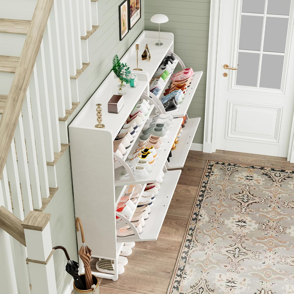Shoe Cabinet, Shoe Storage Cabinet with 2 Flip Drawers & Adjustable Shelf, Space-Saving Shoe Organizer - Holds 16+