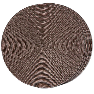 Round Braided Placemats Set of 4 Table Mats for Dining Tables Woven Washable Non-Slip Place mats 15inch (Brown, 4pcs)