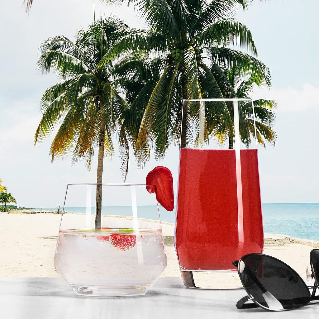 Drinking Glasses Set of 8-4 Tall Glass Cups 18 oz & 4 Short Stemless Wine Glasses 13 oz, Highball Glasses, Glassware