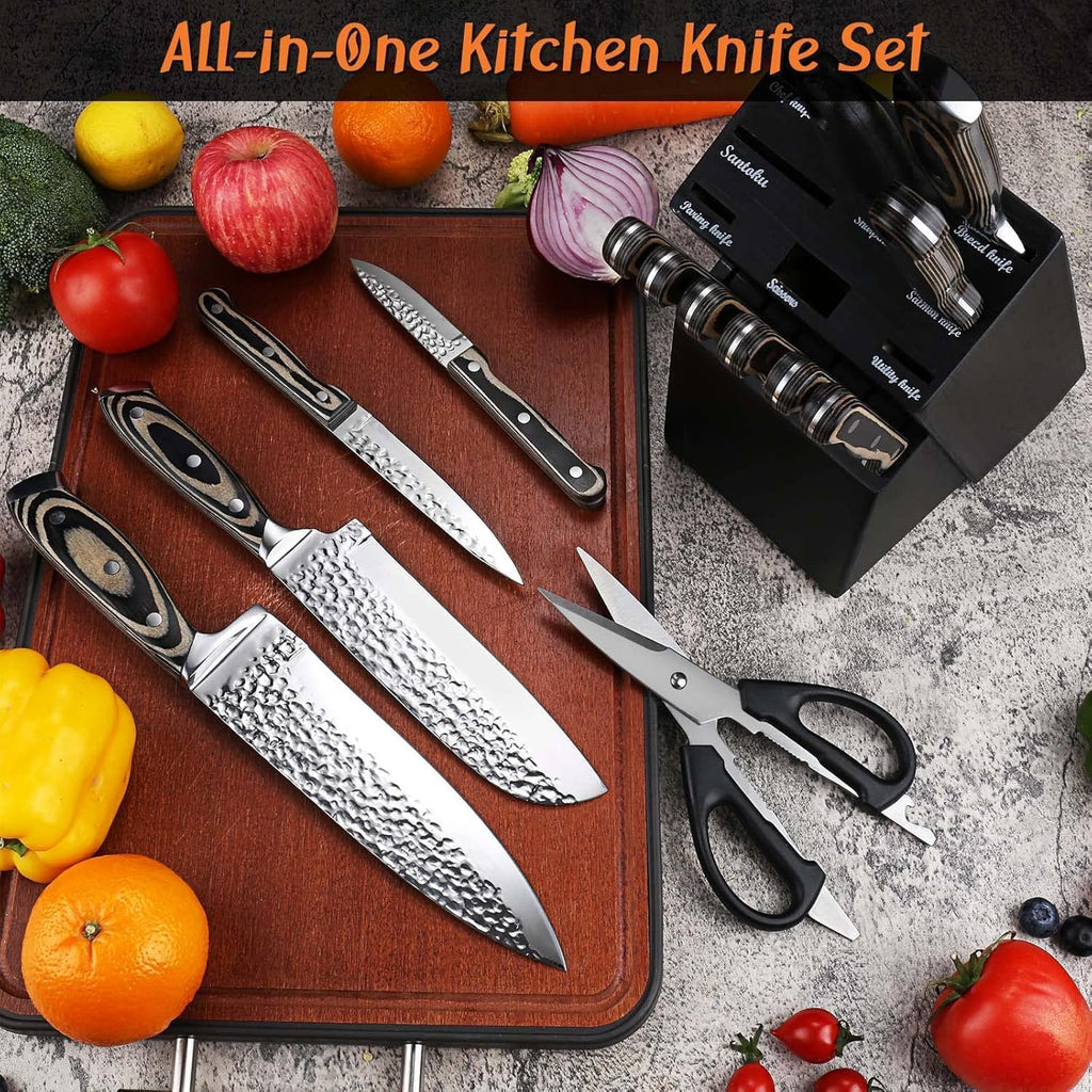 Kitchen Knife Set,15-Piece Knife Set With Block Wooden,Self Sharpening For Chef Knife Set,High Carbon Japan Stainless