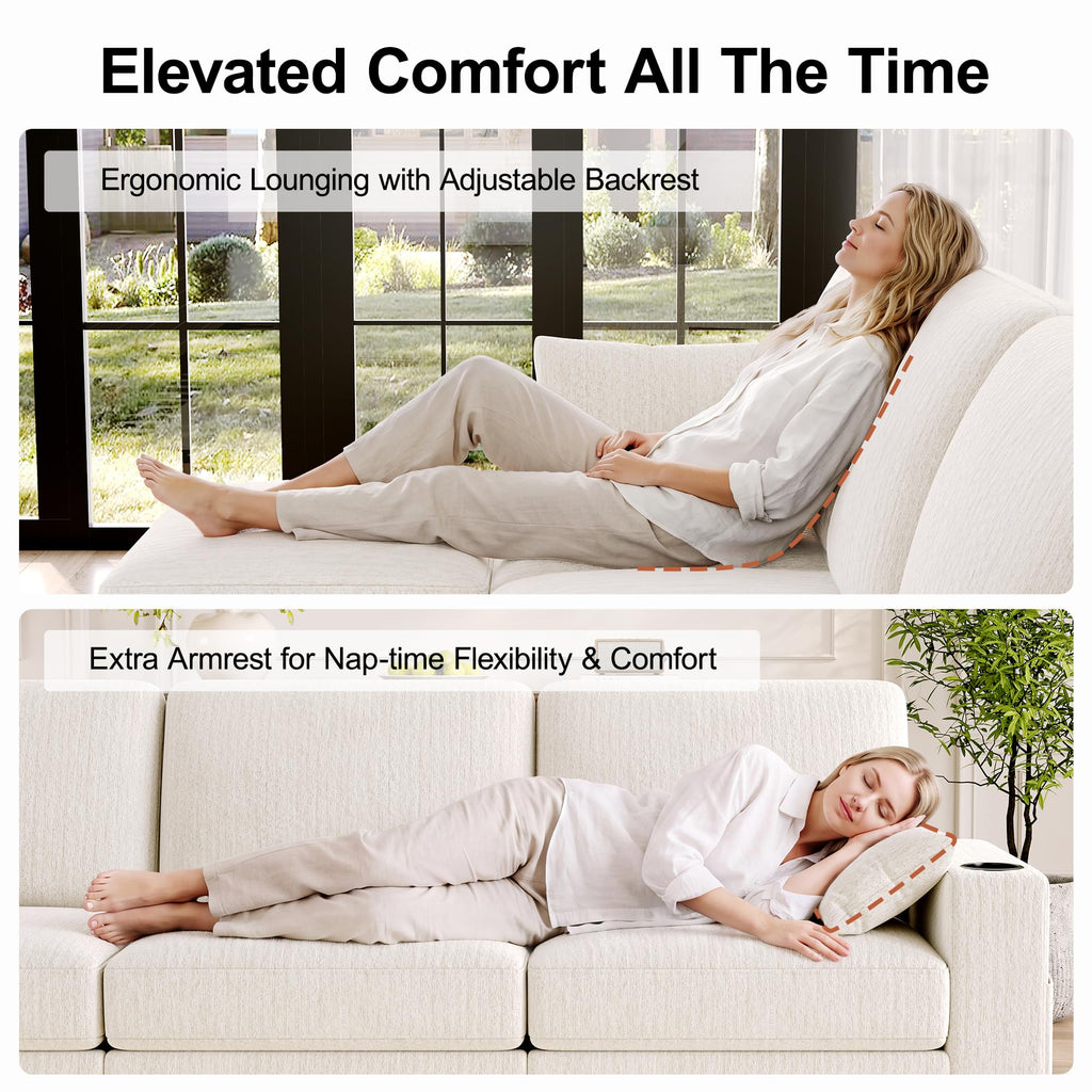 Modular Sectional Sofa, 72" L Shaped Comfy Chenille Couch, Ivory