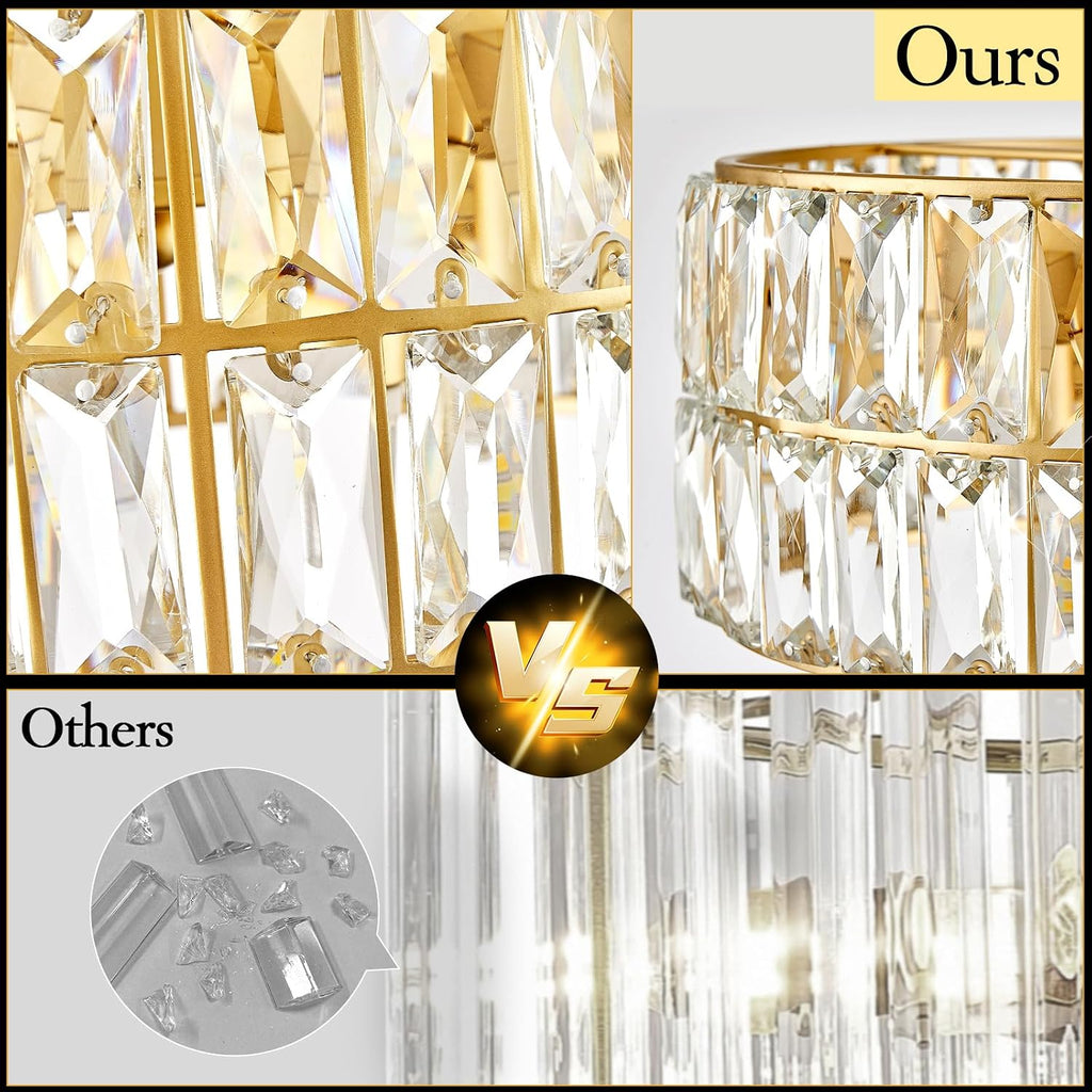 20'' Modern Gold Crystal Chandelier Luxury Semi Flush Mount Ceiling Light Fixtures 6-Lights Round Crystal Pendant