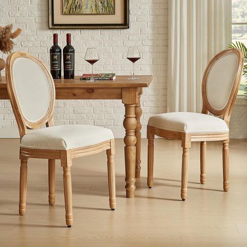 French Country Dining Chairs Set of 2, Vintage Louis-Style Chairs with Curved Backrest and Carved Solid Wood Frame for Dining Room or Restaurant