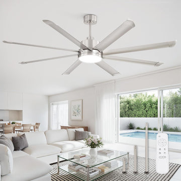 72" Ceiling Fan with LED Light and Remote - Nickel