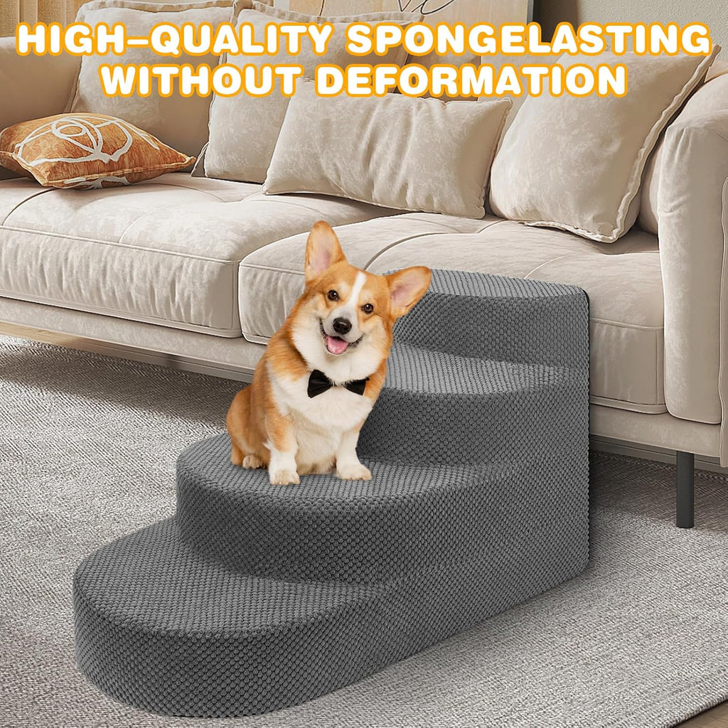 Dog Stairs for Small Dogs, Foam Steps for Small Dogs & Cats, 4 Steps Dog Ramp for High Beds, Couch, Window, Sofa