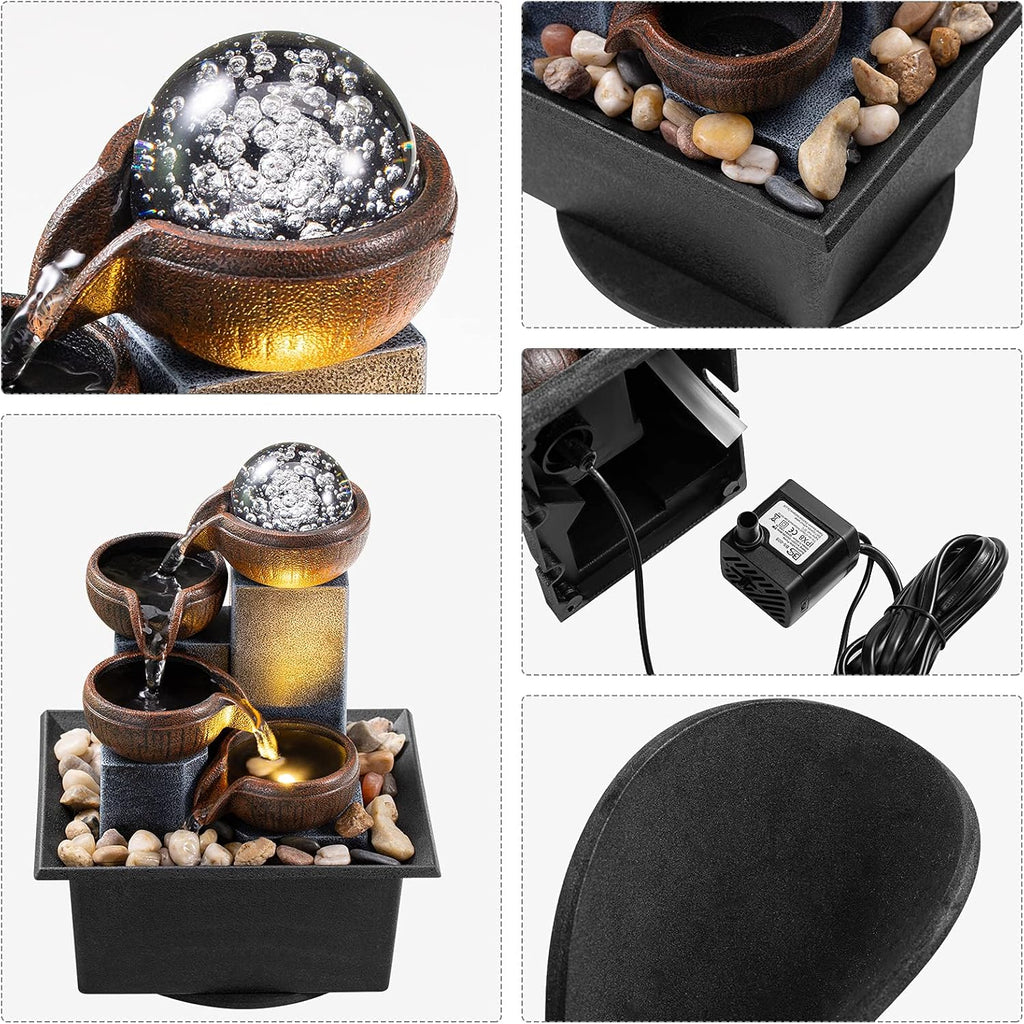 Tabletop Fountain 4 Level Tabletop Waterfall Indoor Meditation Fountain Office Home Relax Desktop Waterfall Includes