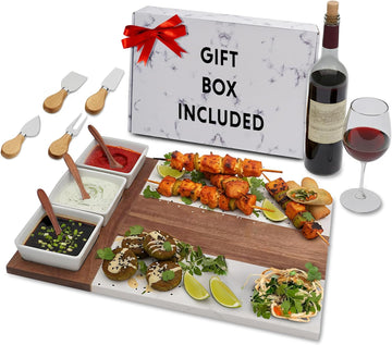 Marble Cutting Board Set, Charcuterie Cheese Boards, 3 Bowls, 3 Spoons, 4 Charcuterie Utensils, Meat, Fruits