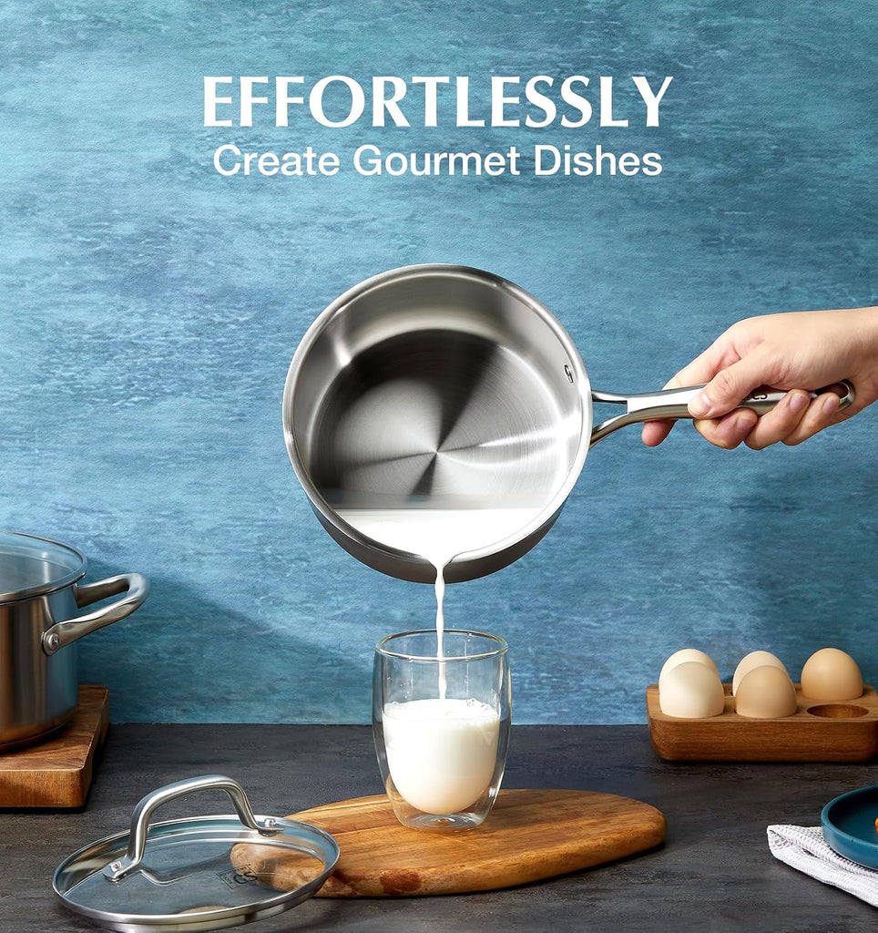 Stainless Steel Cookware Set 21 Piece with 5-Layer Base, Professional 18/10 Stianless Steel Pots and Pans Set