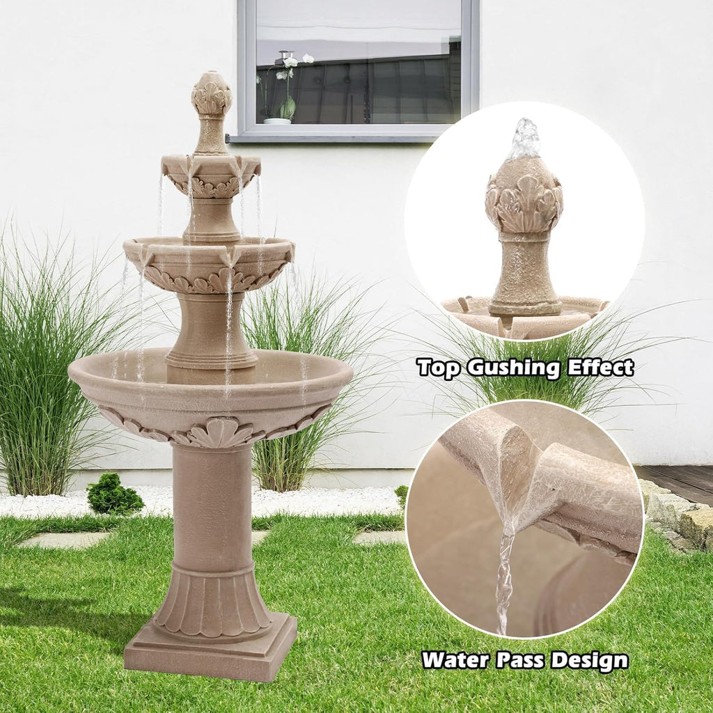 Italian Outdoor Fountains and Waterfalls, 48.4" H Bubbler Floor Waterfall Fountain with Pineapple Top and Pump, 3