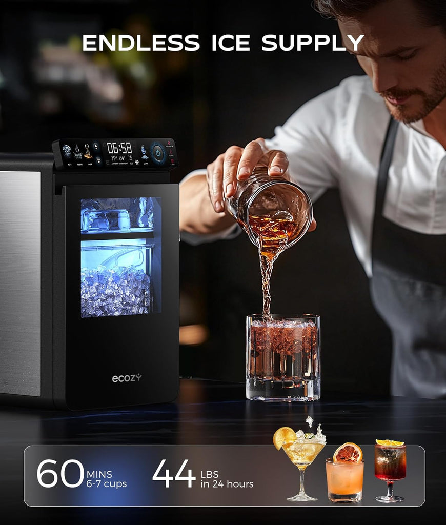 Smart Nugget Ice Maker Countertop, First Full-Color Smart Panel Ice Machine with APP Control, Double-Layer