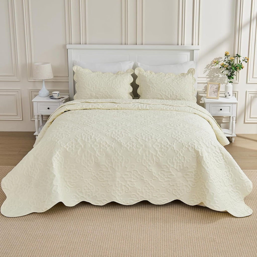 Oversized Bedspread 128x120 for Extra Tall King/California King Bed - Lightweight Quilted Coverlet Set 3 Pieces (1