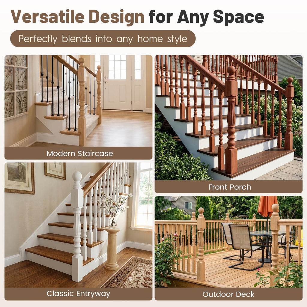 Red Oak Stair Newel Post Solid with a Single Groove Notched Pedestal Newel Wood Balusters for Staircase Interior