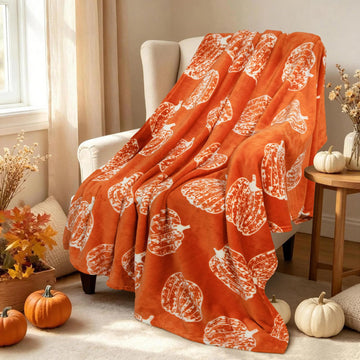 Pumpkin Printed Throw Blanket for Couch, Orange Fall Decor