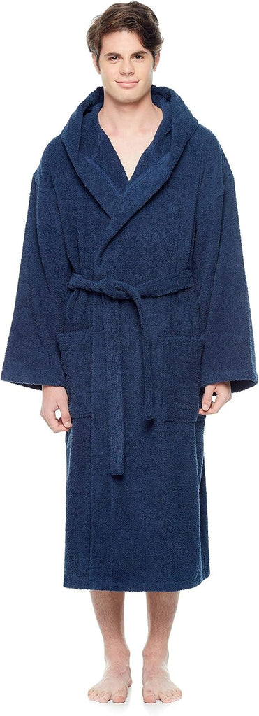 Men's Hooded Classic Bathrobe Turkish Cotton Robe with Full Length Options