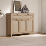 Rattan Sideboard Buffet Cabinet with Storage, Boho Credenza Accent Cabinet with 3 Doors and 2 Drawers