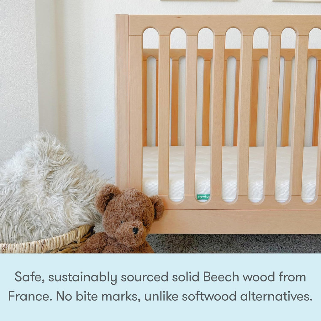 Galileo Standard Crib, Solid Beech Wood in Natural Color, 3-in-1 Convertible Crib with Toddler Bed Conversion Kit