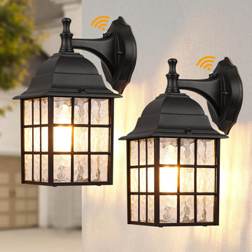 2-Pack Dusk to Dawn Outdoor Wall Lights, Sensor Exterior Light Fixtures, Porch Lights, Black Waterproof Wall Sconces