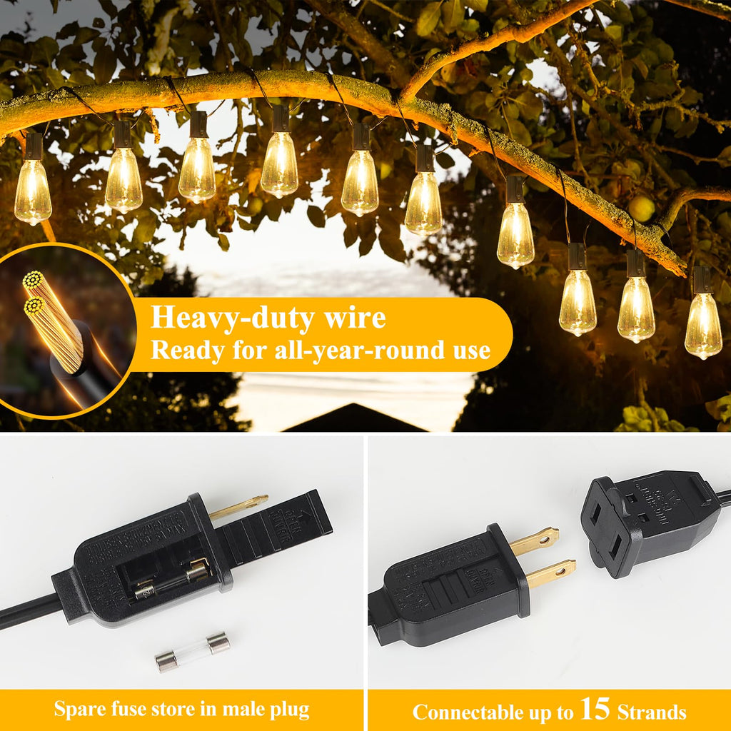 Outdoor String Lights 52 Bulbs, Waterproof Patio Lights