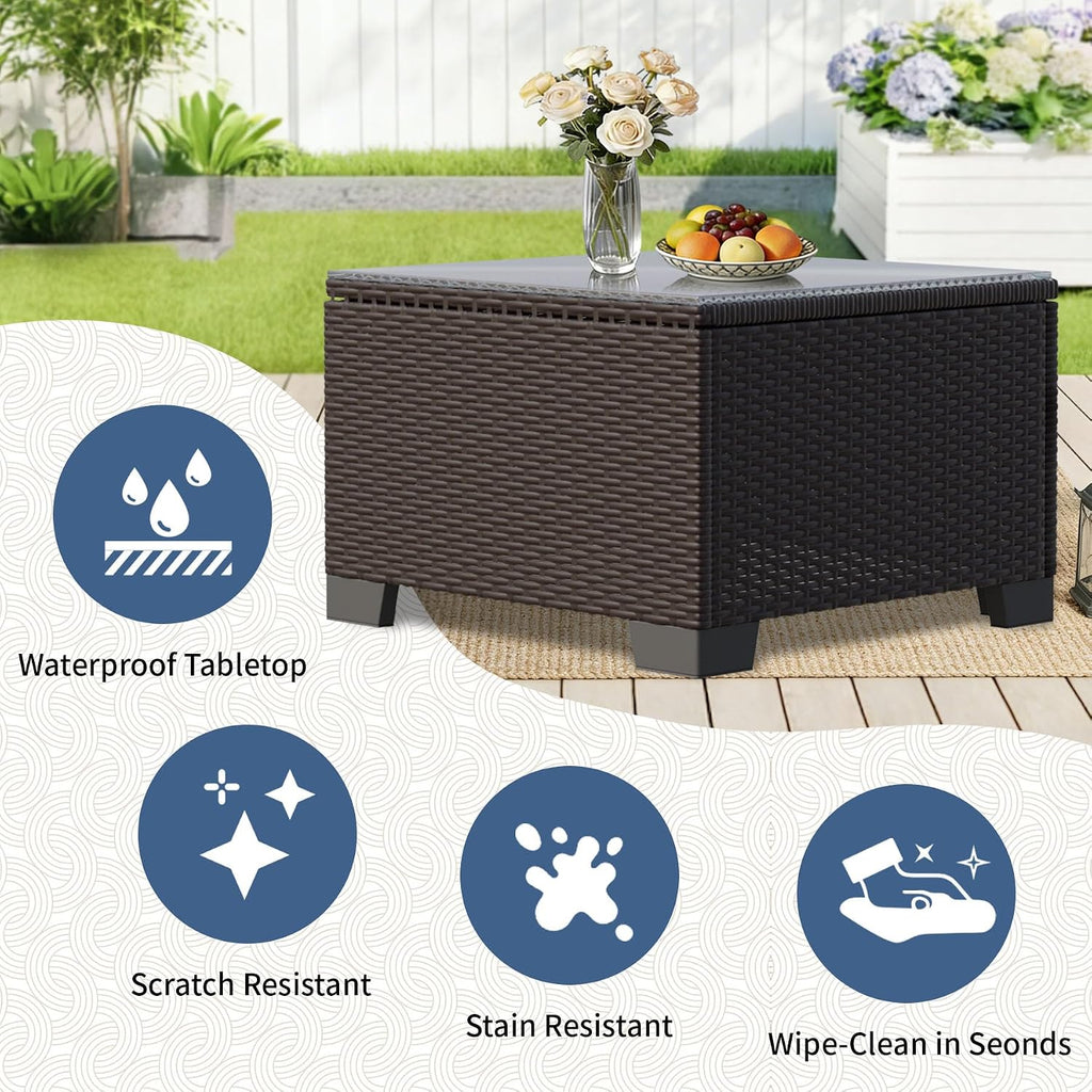 7-Piece Outdoor Sectional Patio Furniture Set, All-Weather Wicker Rattan Sofa w/Thick Washable Cushions & Tempered