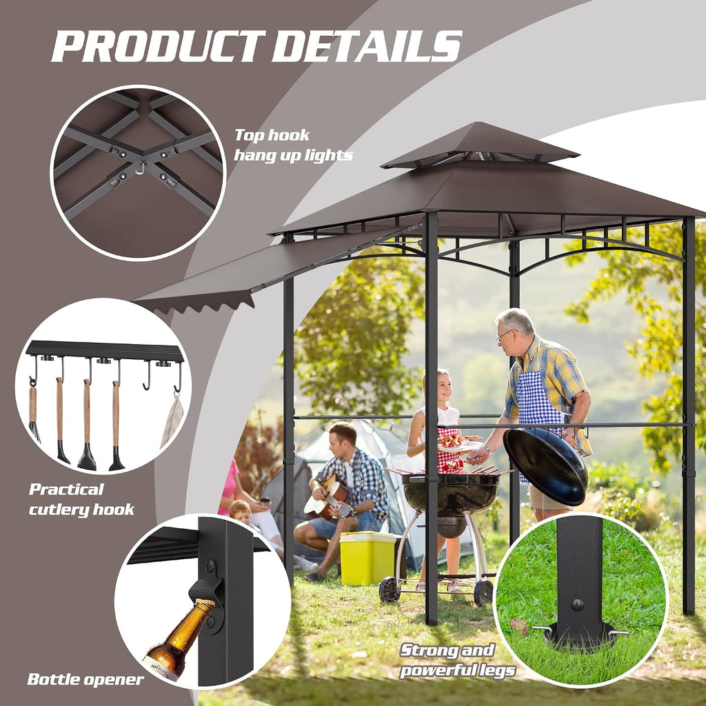 8'X8' Grill Gazebo Canopy - Heavy Duty Steel Frame, Double Tiered Grill Canopy Grill W/Shelves, Ceiling Hooks