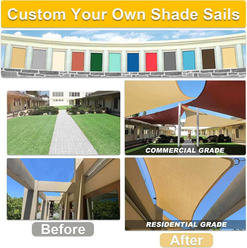 Sun Shade Sail Curved 20'X26' Sand Rectangle Outdoor Shade Cover UV Blovk Canopy Garden Backyard Heavy Duty Permeable